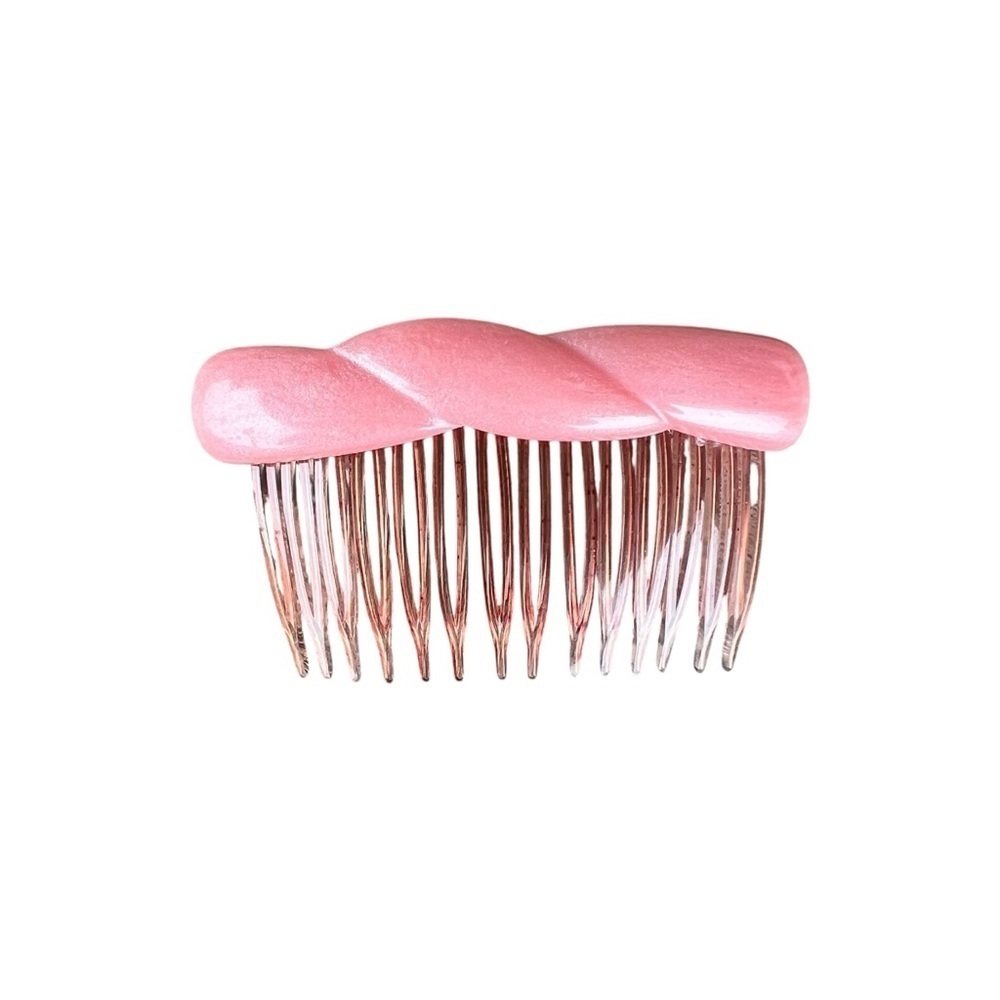 Vintage Pink Plastic Side Hair Comb Chunky Twist Made in USA 3 1/4” GUC